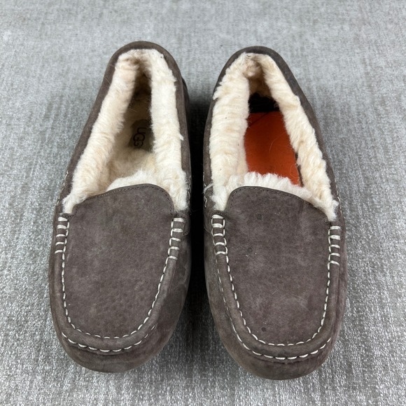 UGG Ansley Chocolate Brown Suede Wool Lined Moccasin Slippers Women US 7 EU 38 - Picture 3 of 10